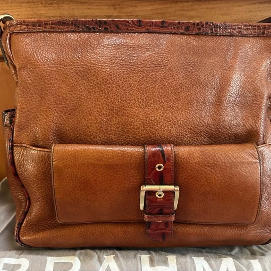 Brahmin Vintage Leather Shoulder Bag + Matching Wallet Set Cognac Early 2000s